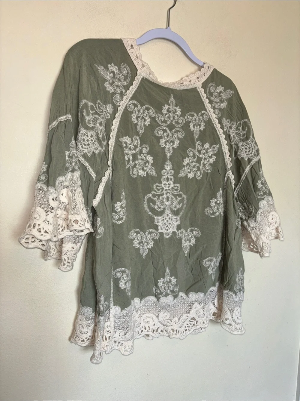 Democracy Boho Blouse 2X Lace Crochet Flowy Peasant Eyelet Cottage Embroidered - Picture 6 of 9
